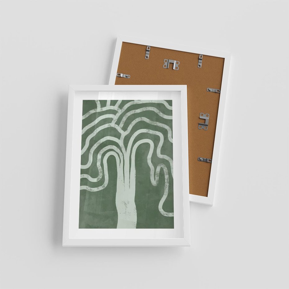 Plakat w ramie 30x40 - Inspirujące Zawiłości Zieleni - abstrakcyjny kształt, zielony plakat - rama biała