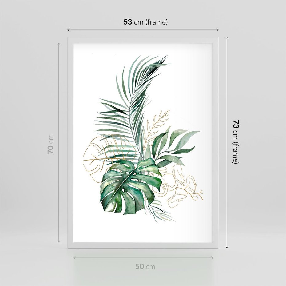 Plakat w ramie 50x70 - Luksus w Detalu - złote, liście - rama biała