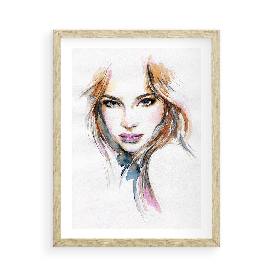 Plakat w ramie 50x70 - Abstrakcyjny portret kobiecy - grafika, kobieta - rama drewno