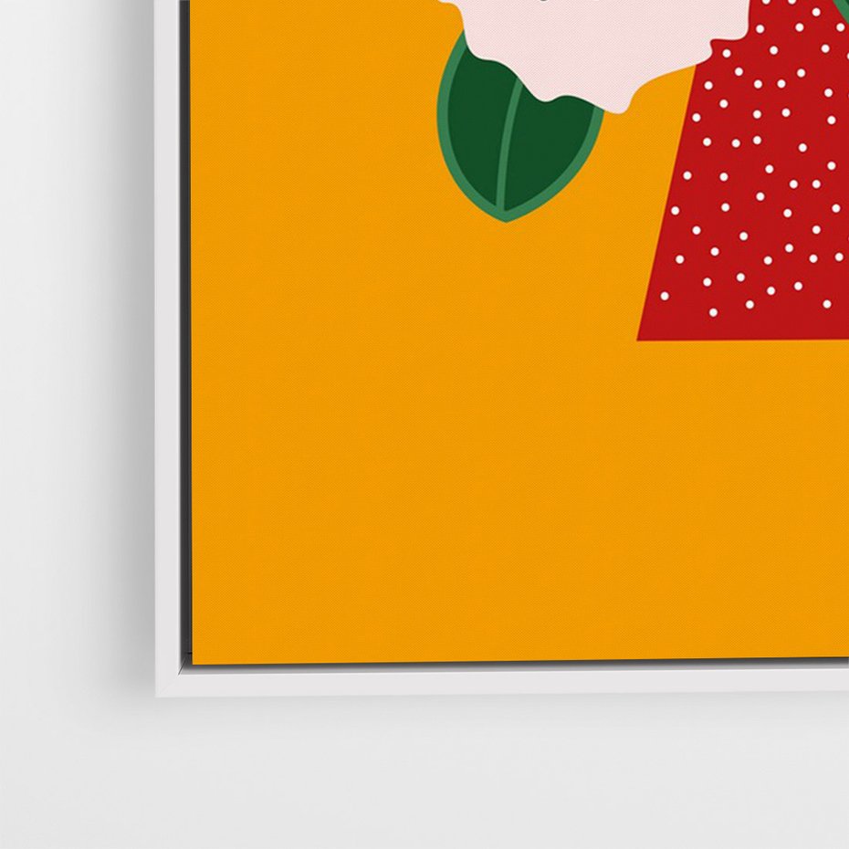 Obraz w ramie 80x120 - Harmonijne Granice - abstrakcyjne kwiaty, żółte tło - rama biała