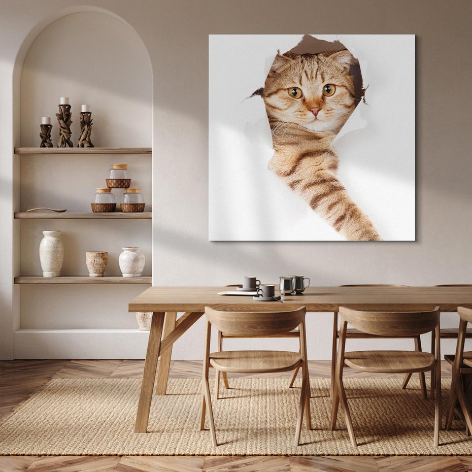 Obraz na płótnie 60x60 - Kot w Dziurze - kot, dziura