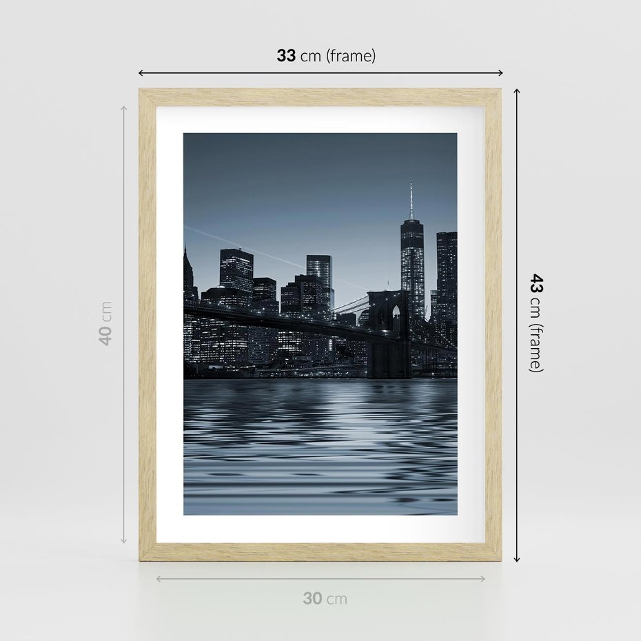 Plakat w ramie 30x40 - Nocne pejzaże miasta - miasto, nocą - rama drewno