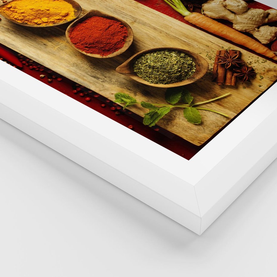 Plakat w ramie 50x70 - Smakowy Zmysł - przyprawy, kuchnia - rama biała