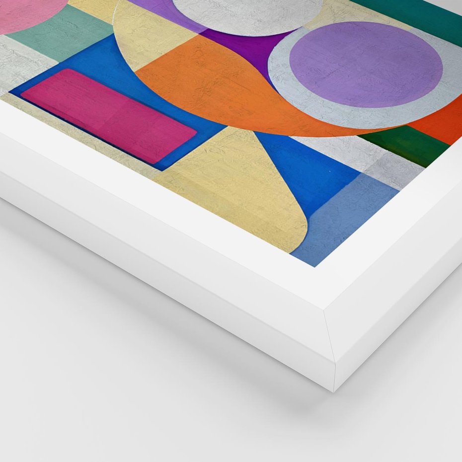 Plakat w ramie 30x40 - Migotliwe Impulsy Dźwięku - różne geometryczne formy, koła - rama biała