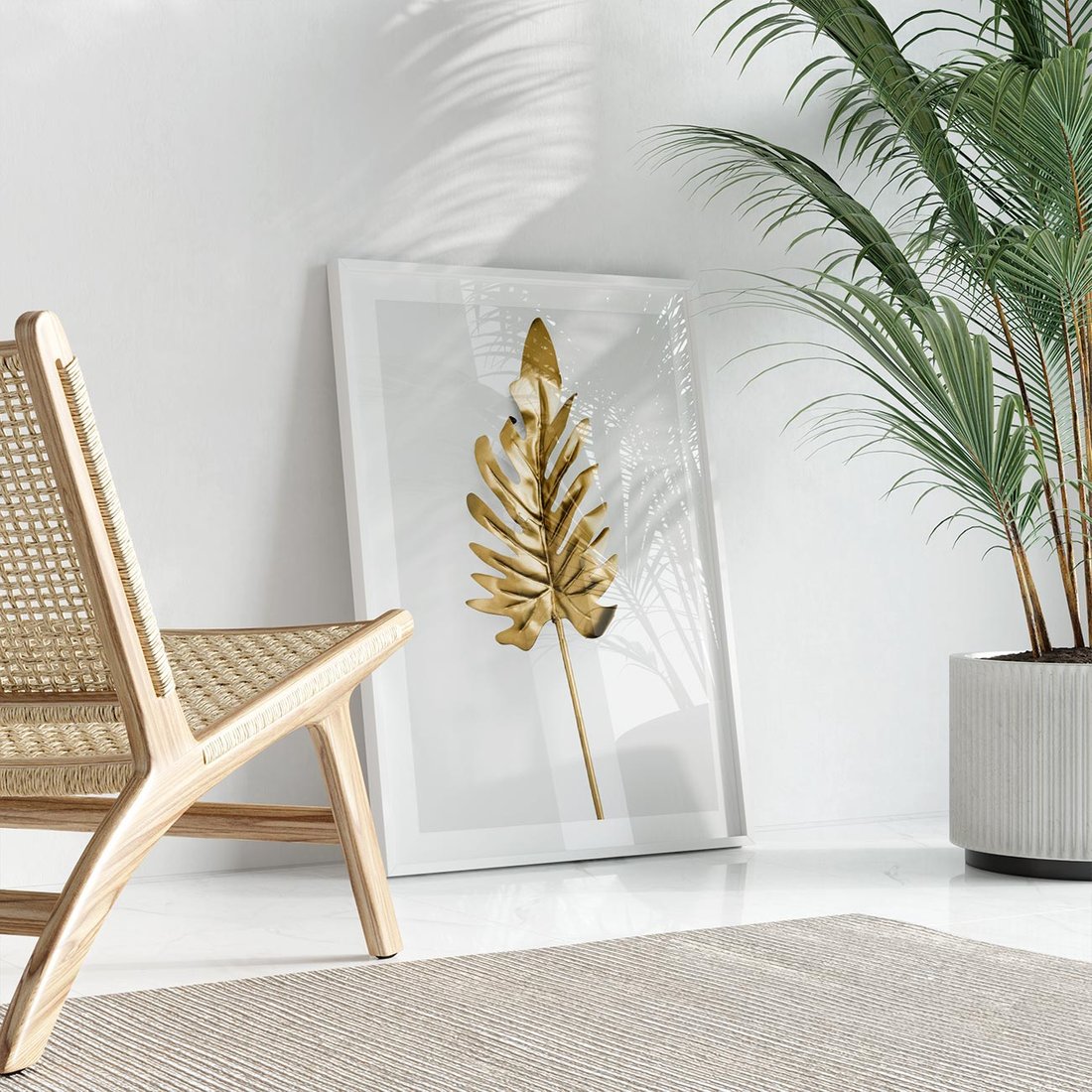 Plakat w ramie 50x70 - Ponadczasowy Urok - złote, liście - rama biała