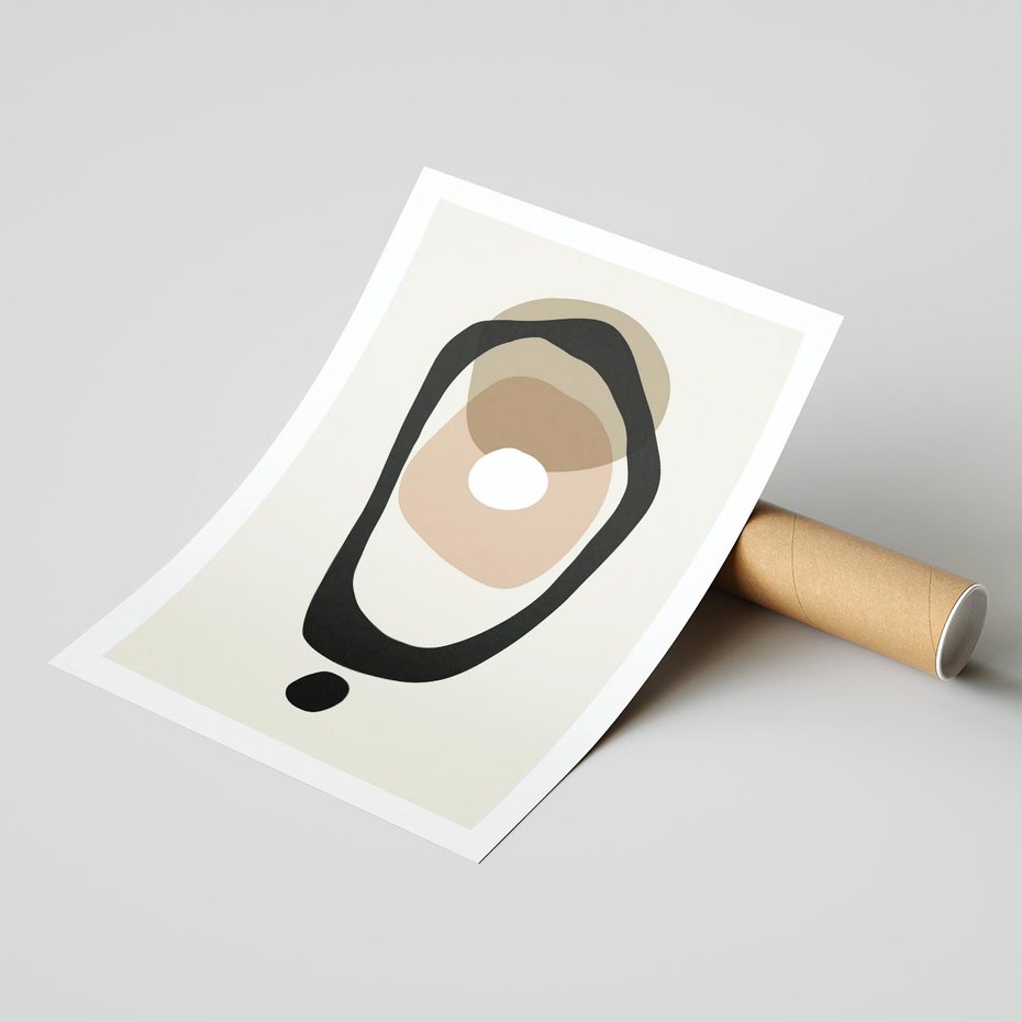 Plakat bez ramy 50x70 - Intrygujące Zaskoczenia - beżowa abstrakcyjna kompozycja, czarny akcent