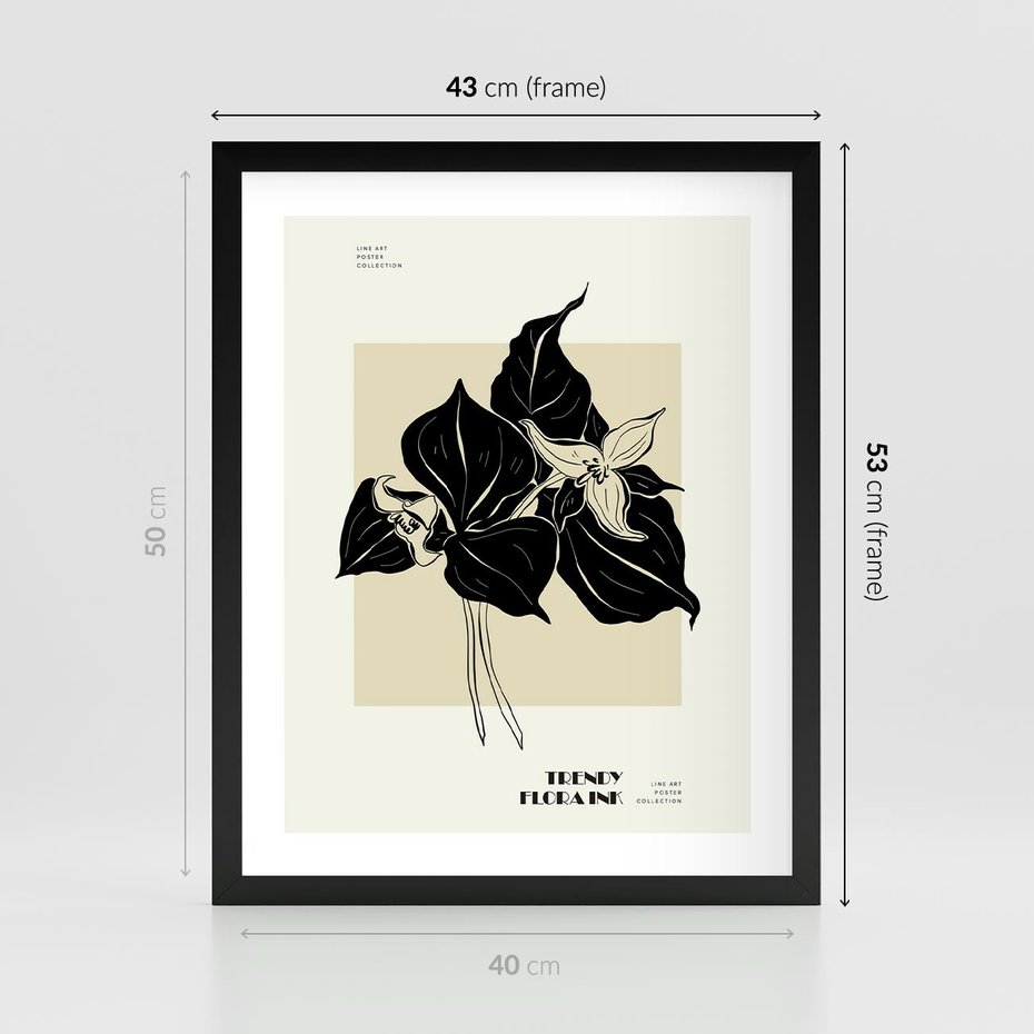 Plakat w ramie 40x50 - Ekspresja w szkicowanych kształtach - kwiaty, typografia - rama czarna