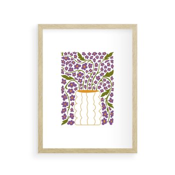 Plakat w ramie 50x70 - Witalność Kwiatów - kwiaty w wazonie, minimalistyczna kompozycja - rama drewno