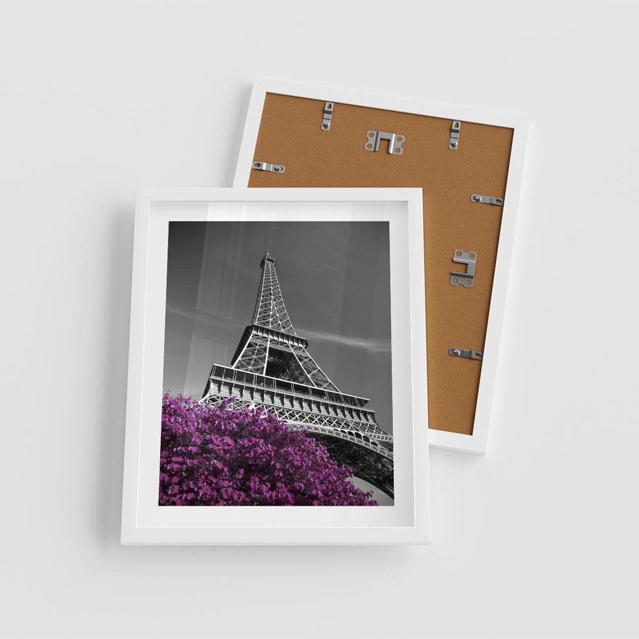 Plakat w ramie 40x50 - Urok Eiffla w Paryżu - Eiffla, Paryż - rama biała