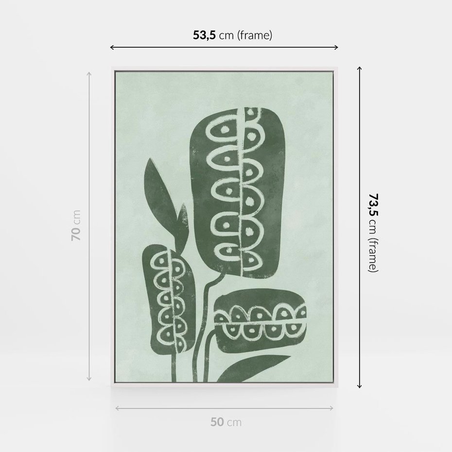 Obraz w ramie 50x70 - Nurtująca Zieleń - abstrakcyjny zielony motyw, skandynawski design - rama biała
