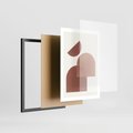 Plakat w ramie 50x70 - Harmonijne Widoki - abstrakcyjne geometryczne kształty, odcienie brązu i beżu - rama czarna