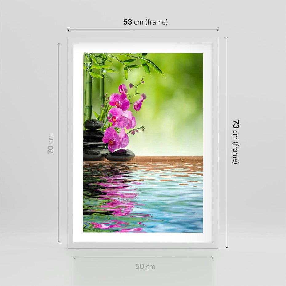Plakat w ramie 50x70 - Oaza Storczyka i Wody - spa, storczyk - rama biała