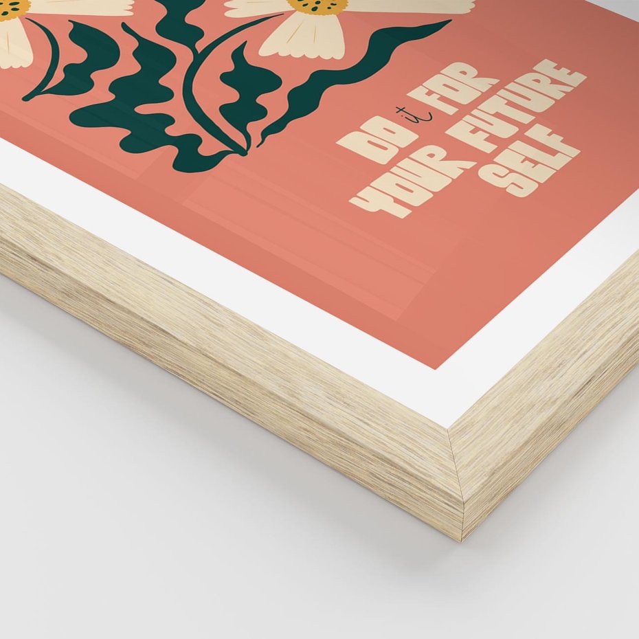 Plakat w ramie 40x50 - Mgliste Refleksje - nowoczesny plakat, różowe tło - rama drewno