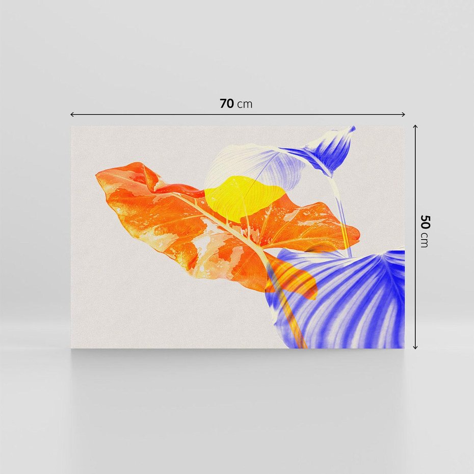 Obraz na płótnie 70x50 - Energetyczne Indygo - retro, tropikalne liście