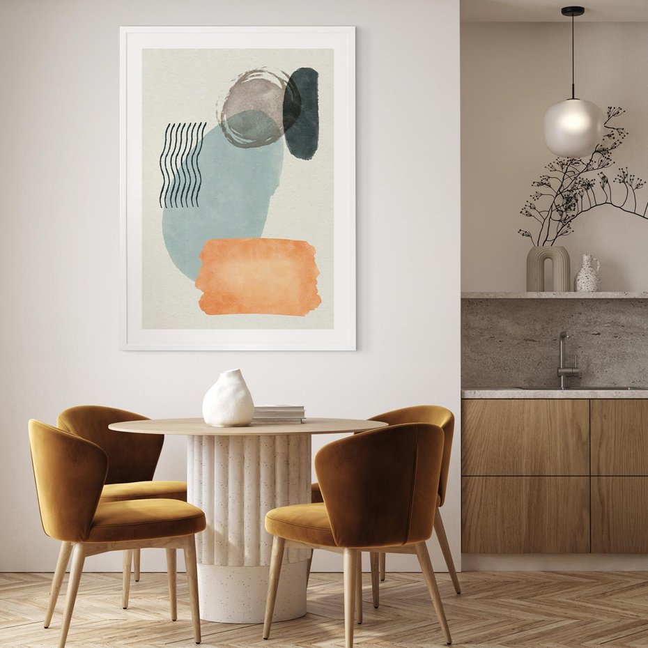 Plakat bez ramy 21x30 - Kształtujące Plamy - geometryczne elementy, stonowane ziemiste kolory