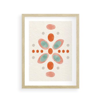 Plakat w ramie 30x40 - Symfonia Natury - abstrakcyjne plamy w odcieniach pomarańczowym, kropki plamki - rama drewno