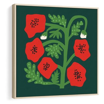 Obraz w ramie 50x50 - Księga Odbić - abstrakcyjna kwiatowa kompozycja, zielone  mocne tło - rama drewno