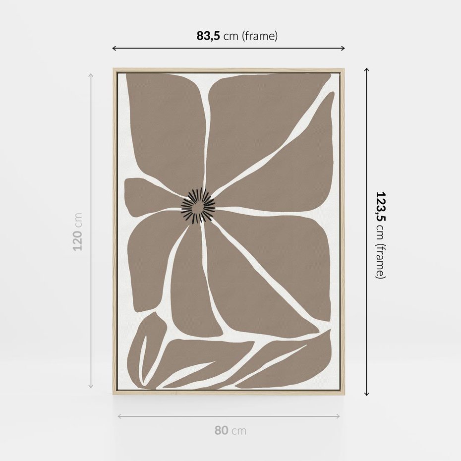 Obraz w ramie 80x120 - Złudne Zmysły - abstrakcyjny kwiat, beże i brązy - rama drewno