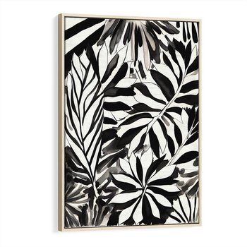 Obraz w ramie 50x70 - Czarne Liście - akwarelowy obraz, czarno biały - rama drewno