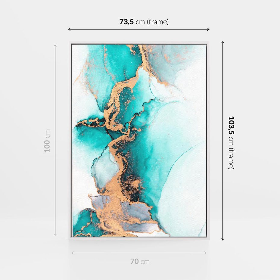 Obraz w ramie 70x100 - Elegancja i Subtelność - marmur, złoto - rama biała