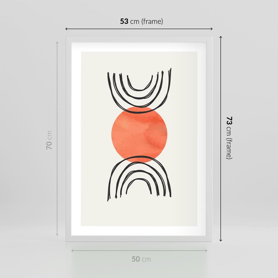 Plakat w ramie 50x70 - Lustrzane Widzenie - koło, boho styl - rama biała