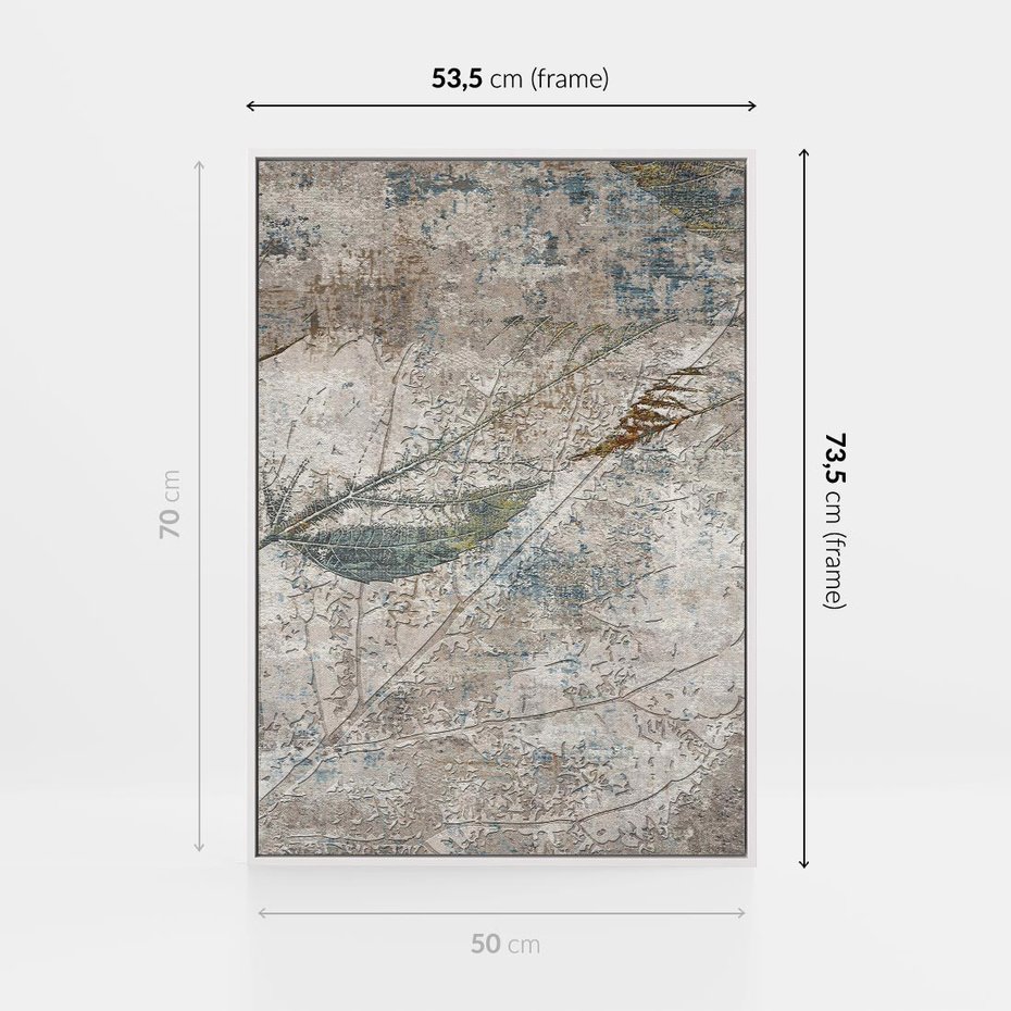 Obraz w ramie 50x70 - Betonowe Wspomnienia Liści - odciski w betonie, odbitki - rama biała