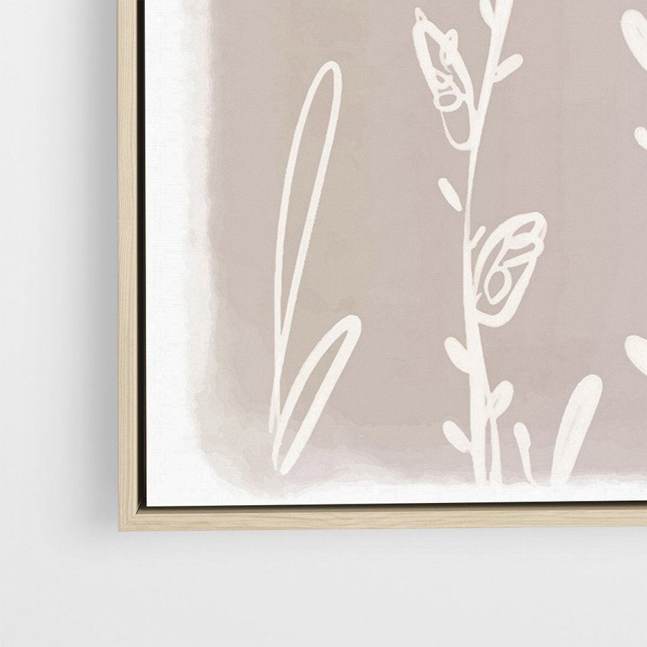 Obraz w ramie 80x120 - Roślinne Przeniknięcia - nowoczesny subtelny plakat, beżowy - rama drewno