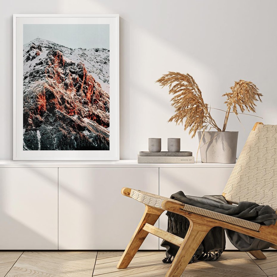 Plakat w ramie 30x40 - Zima na Szczycie - góry, zima - rama biała