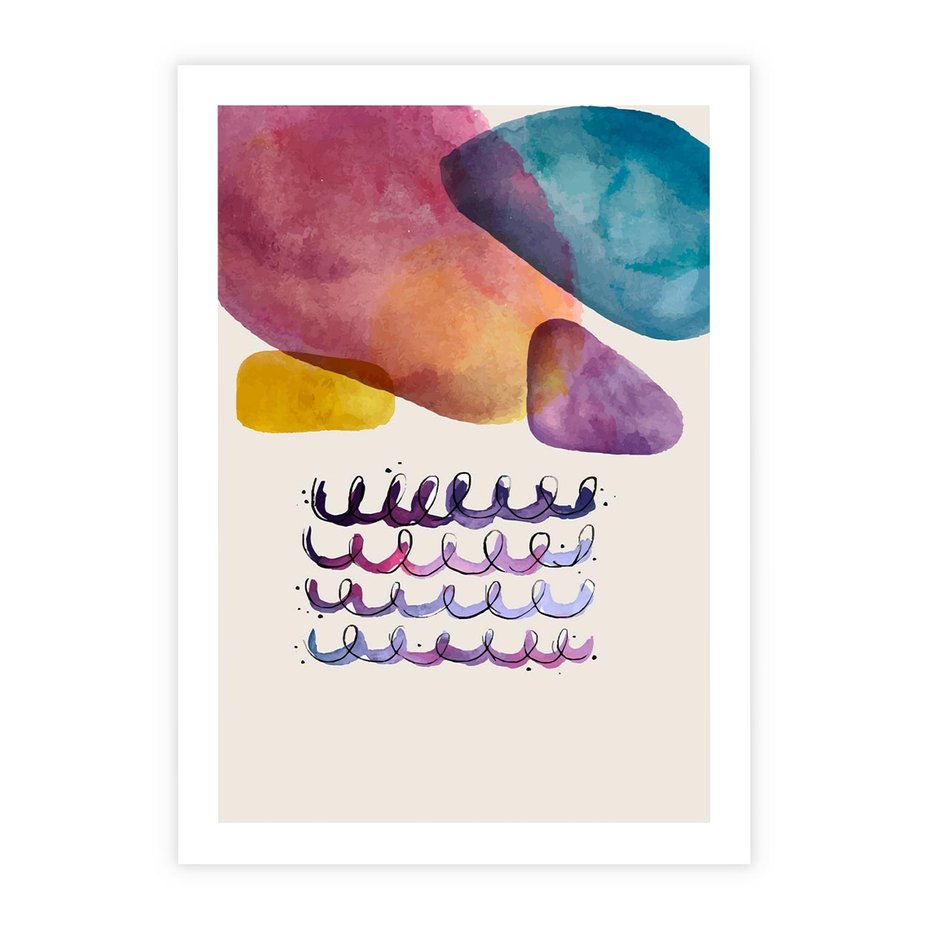 Plakat bez ramy 30x40 - Impresje Akwarelowej Przestrzeni - kolorowe pastelowe plamy, rozmyte żywe kolory