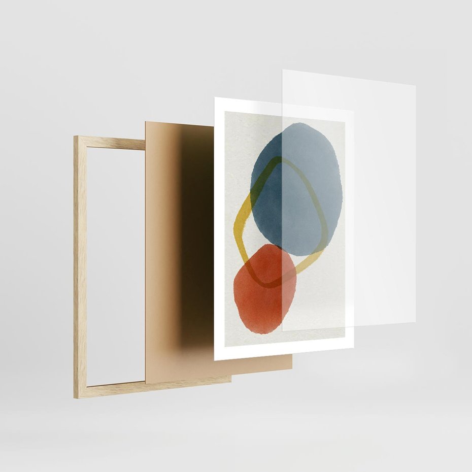 Plakat w ramie 50x70 - Modernistyczna Abstrakcja: Kolorowe Plamy - abstrakcja, modern - rama drewno