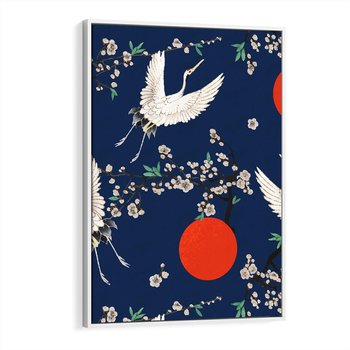 Obraz w ramie 70x100 - Japońskie Żurawie Indygo - sztuka japońska, japonia - rama biała