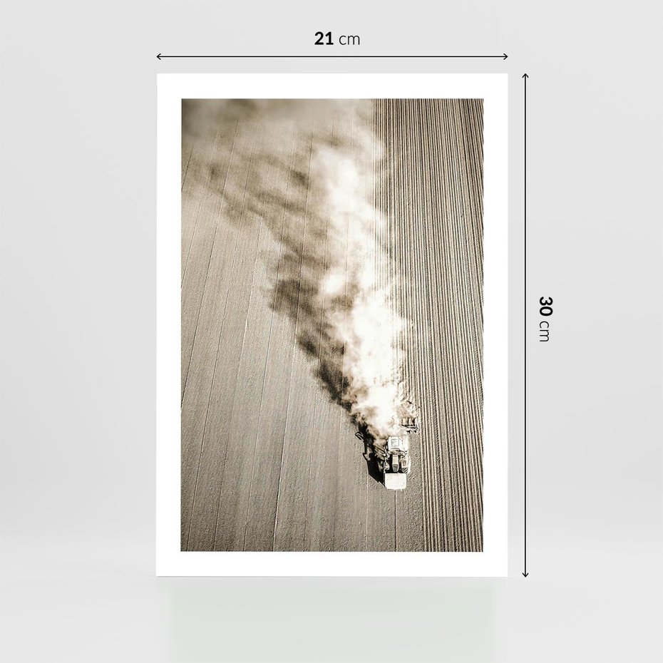 Plakat bez ramy 21x30 - Żniwa na Wsi - pole, traktor na polu