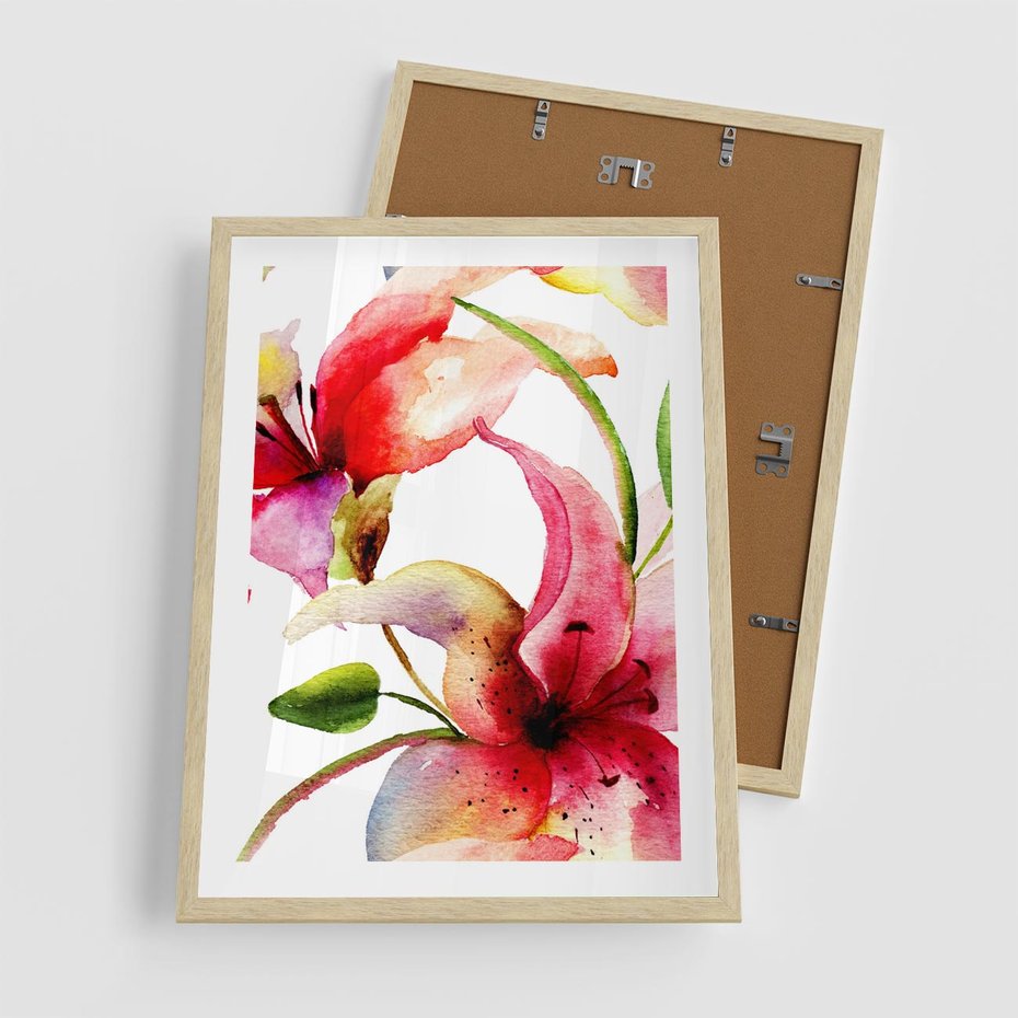 Plakat w ramie 50x70 - Kwiaty w akwareli - delikatne piękno - kwiaty, akwarela - rama drewno