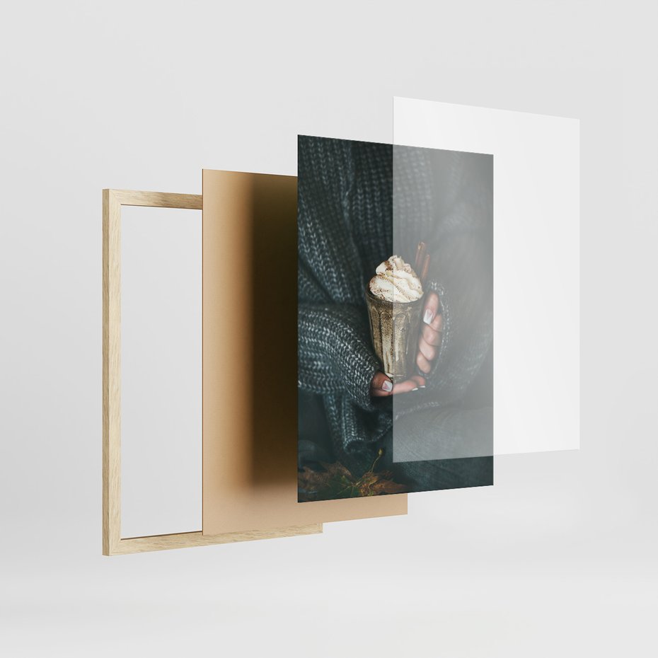 Zestaw obrazy w ramie 50x70 galeria - Optymistyczny, napis, cytat, kawa - rama drewno