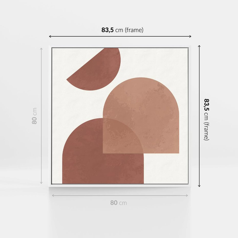 Obraz w ramie 80x80 - Harmonijne Widoki - abstrakcyjne geometryczne kształty, odcienie brązu i beżu - rama biała