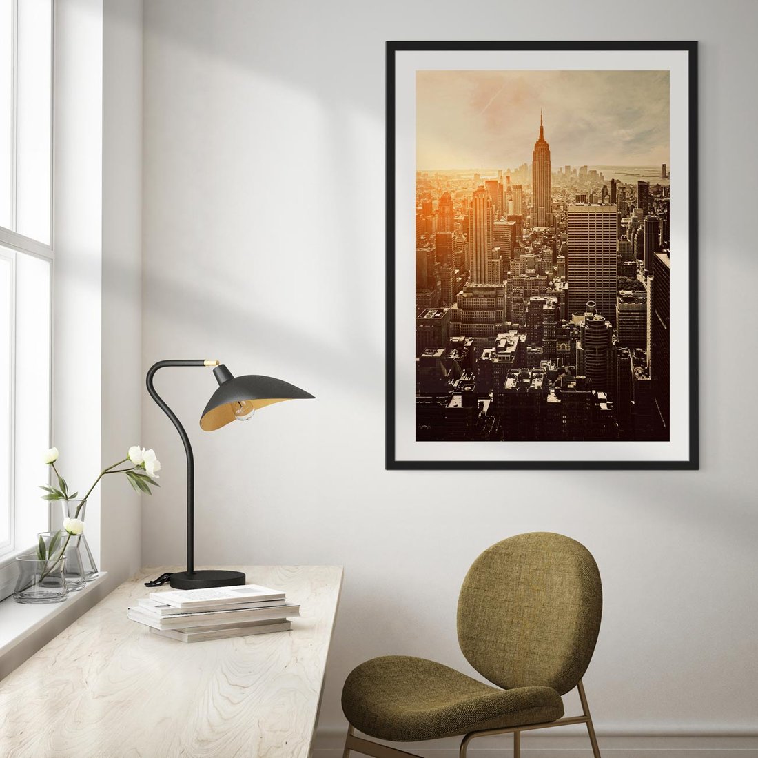 Plakat w ramie 40x50 - Nowojorska Skyline - Manhattan, Nowy Jork - rama czarna