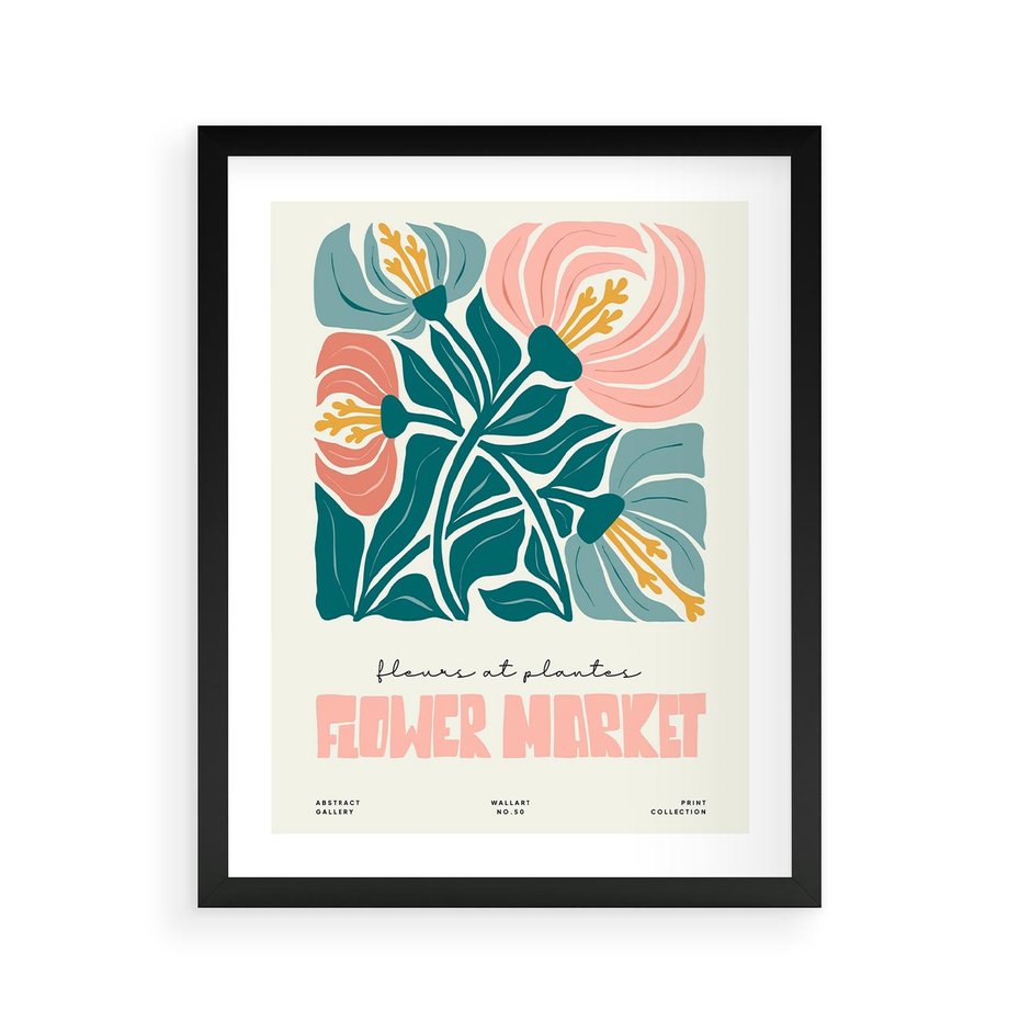 Plakat w ramie 40x50 - Taniec Kształtów - kwiaty, abstrakcyjna kompozycja - rama czarna