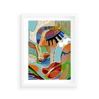 Plakat w ramie 30x40 - Wibracje Kształtów - abstrakcyjny portret kobiety, twarz - rama biała