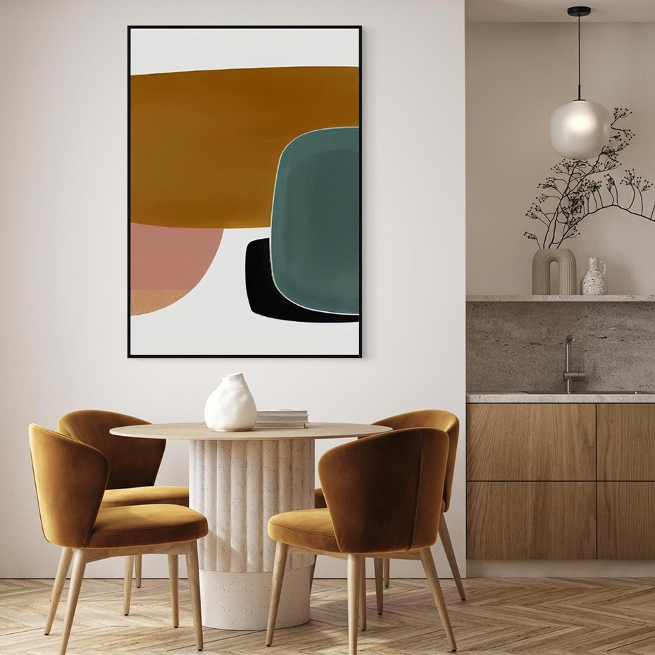 Obraz w ramie 70x100 - Emocje w akwarelach - geometryczne dziwne kształty, turkusowy - rama czarna