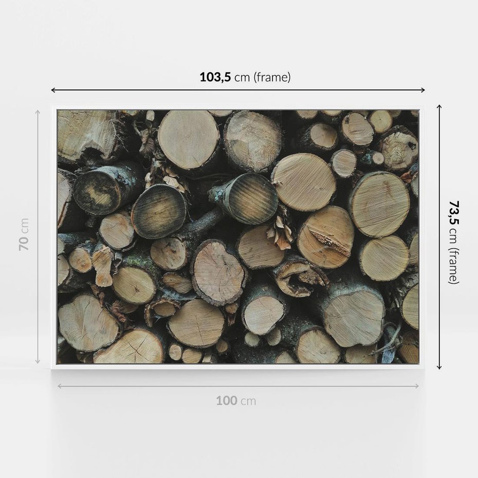 Obraz w ramie 100x70 - Bliskość Natury - drewno, las - rama biała