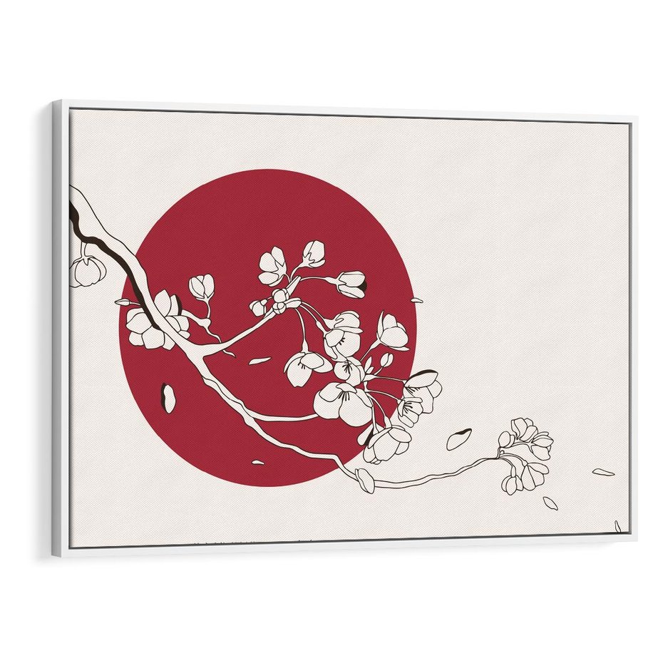 Obraz w ramie 120x80 - Esencja Zen - kwiatnąca wiśnia, orientalna grafika - rama biała