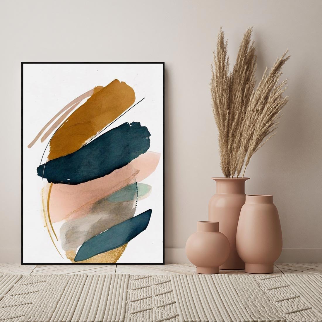 Obraz w ramie 70x100 - Migocące Impresje Przestrzeni - abstrakcyjny obraz, kolory ciepłe - rama czarna