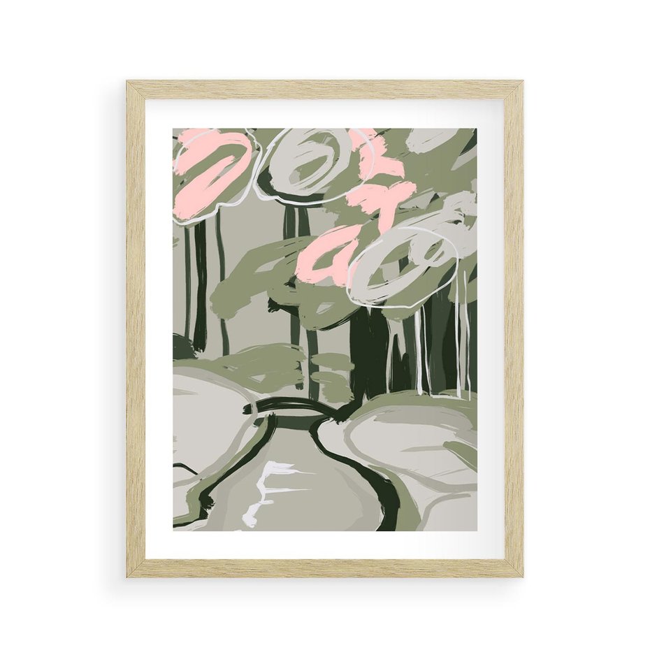 Plakat w ramie 40x50 - Leśny Zakątek - pastelowy krajobraz, nowoczesny plakat - rama drewno