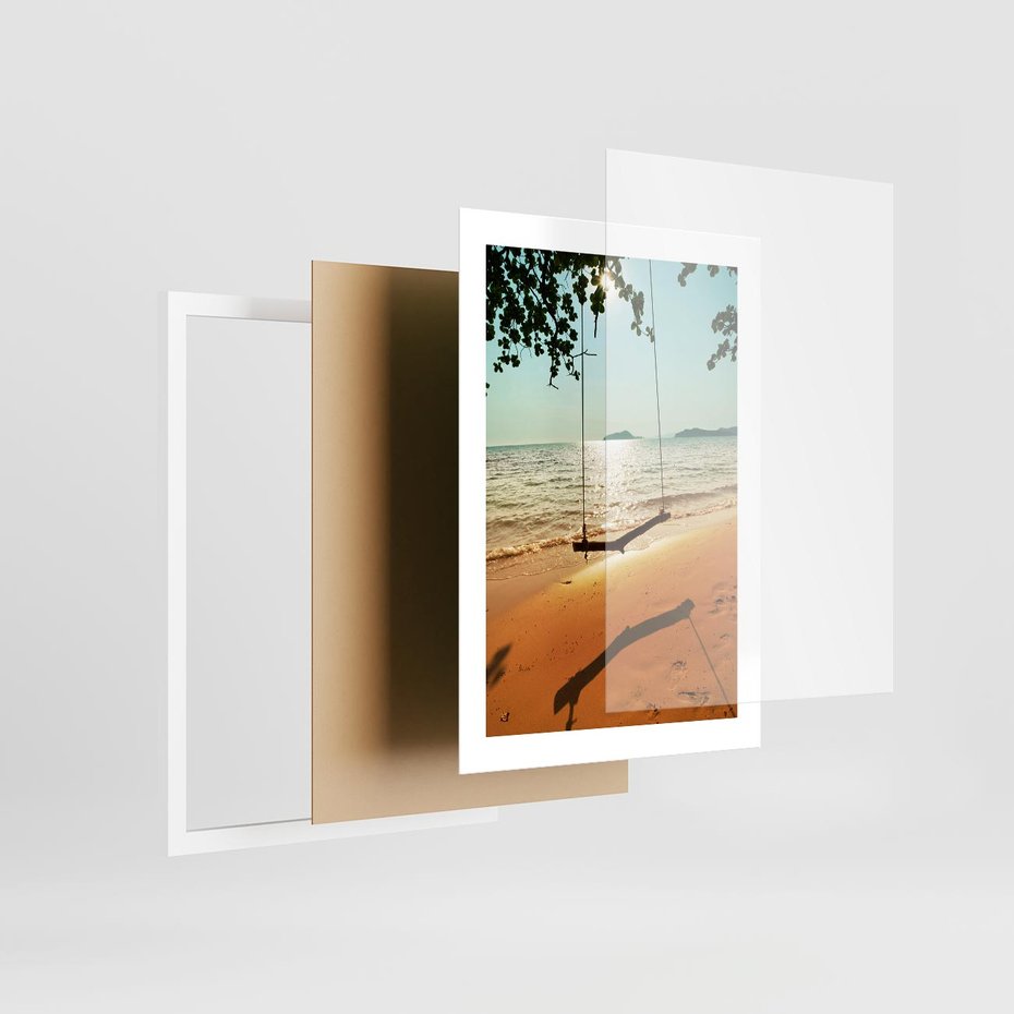 Plakat w ramie 30x40 - Tropikalna plaża i huśtawka - plaża, tropiki - rama biała