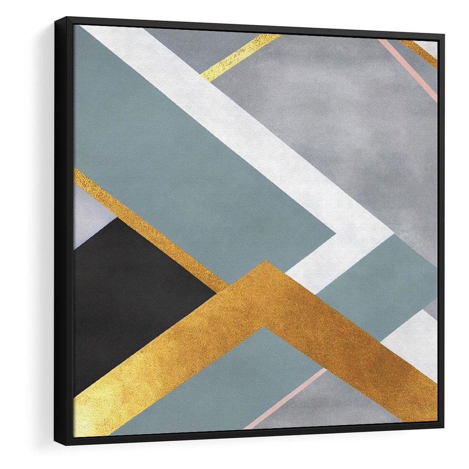 Obraz w ramie 50x50 - Geometryczne Elementy - geometryczne kształty, elementy złota - rama czarna
