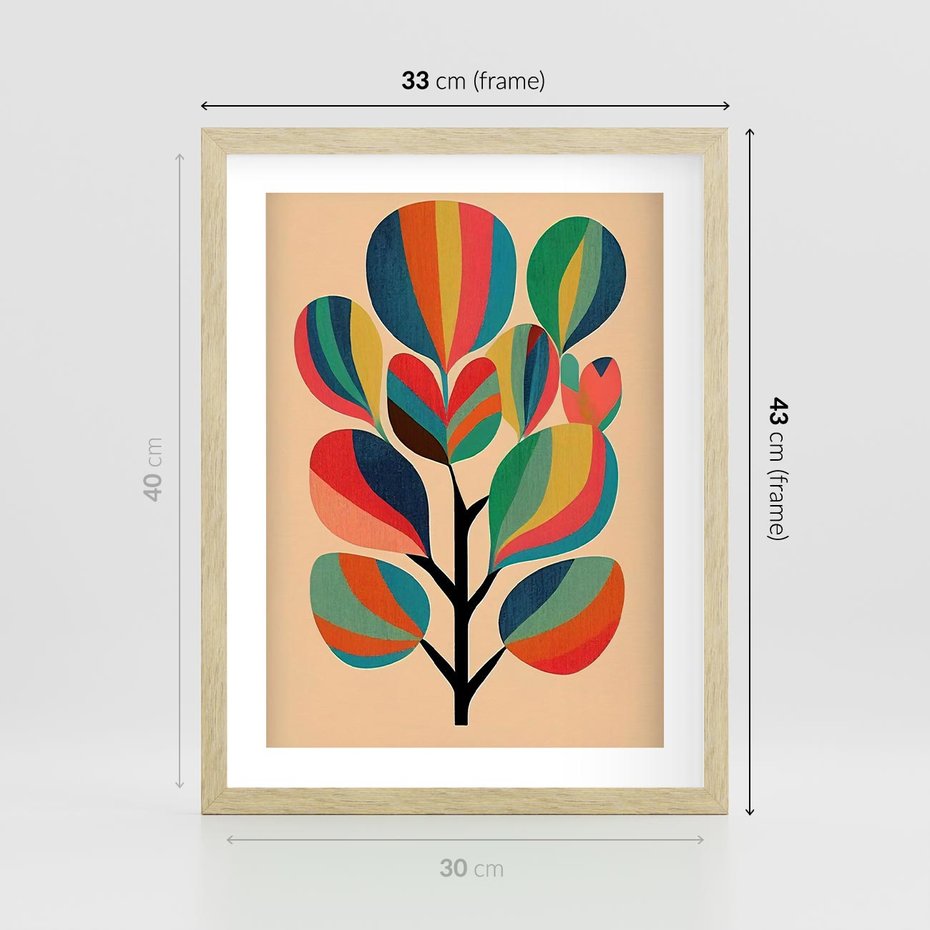 Plakat w ramie 30x40 - Harmonia Rozplątanych Form - abstrakcyjny kolorowy tęczowy obraz, inspiracje roślinne - rama drewno