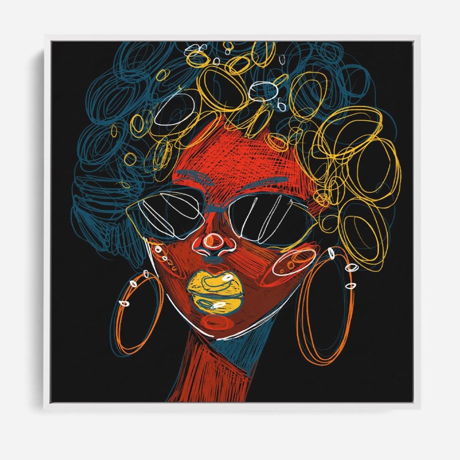 Obraz w ramie 80x80 - Kolorowe Wibracje Rzeczywistości - abstrakcyjny portret kobiety, twarz - rama biała