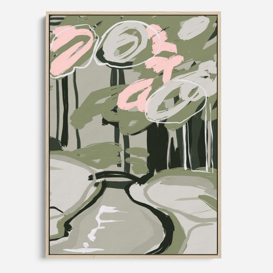 Obraz w ramie 50x70 - Leśny Zakątek - pastelowy krajobraz, nowoczesny plakat - rama drewno