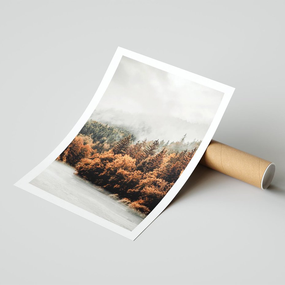 Plakat bez ramy 30x40 - Jesienna Mgła - las, góry