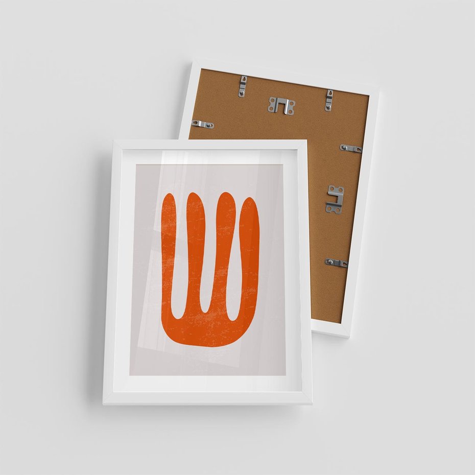 Plakat w ramie 30x40 - Eksploracja Nowego Światła - abstrakcyjna pomarańczowa forma, minimalizm - rama biała